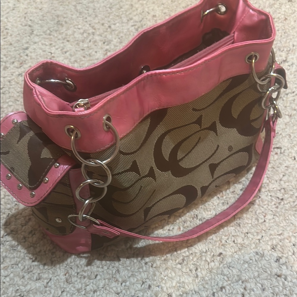 Coach Pink and Brown Signature Tote Bag